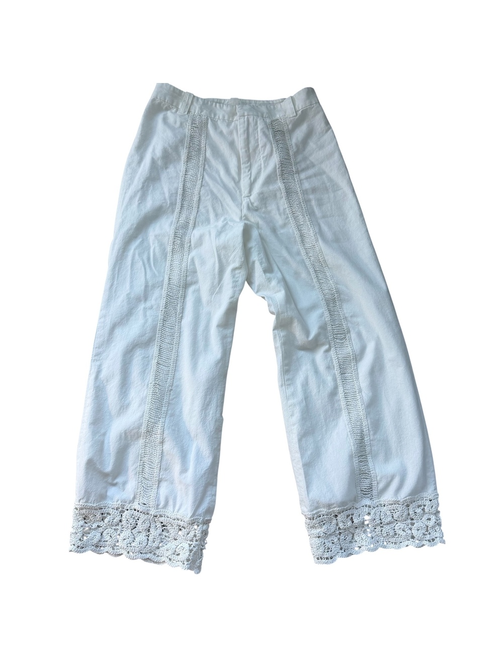 Zara White Cropped Pants | Crochet Lace Trim Size S